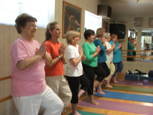 ladies enjoying a free yoga class